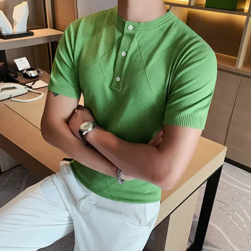 saferido New Fashion Man Ice Silk Knitting Polo Shirt Casual Cotton British Style Slim Men Short Sleeve High Quantity Polo Shirts