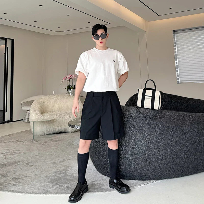 saferido Summer New Solid Color Personality Elegant Five-point Pants Niche Design Original Stylish Korean Men Street Shorts