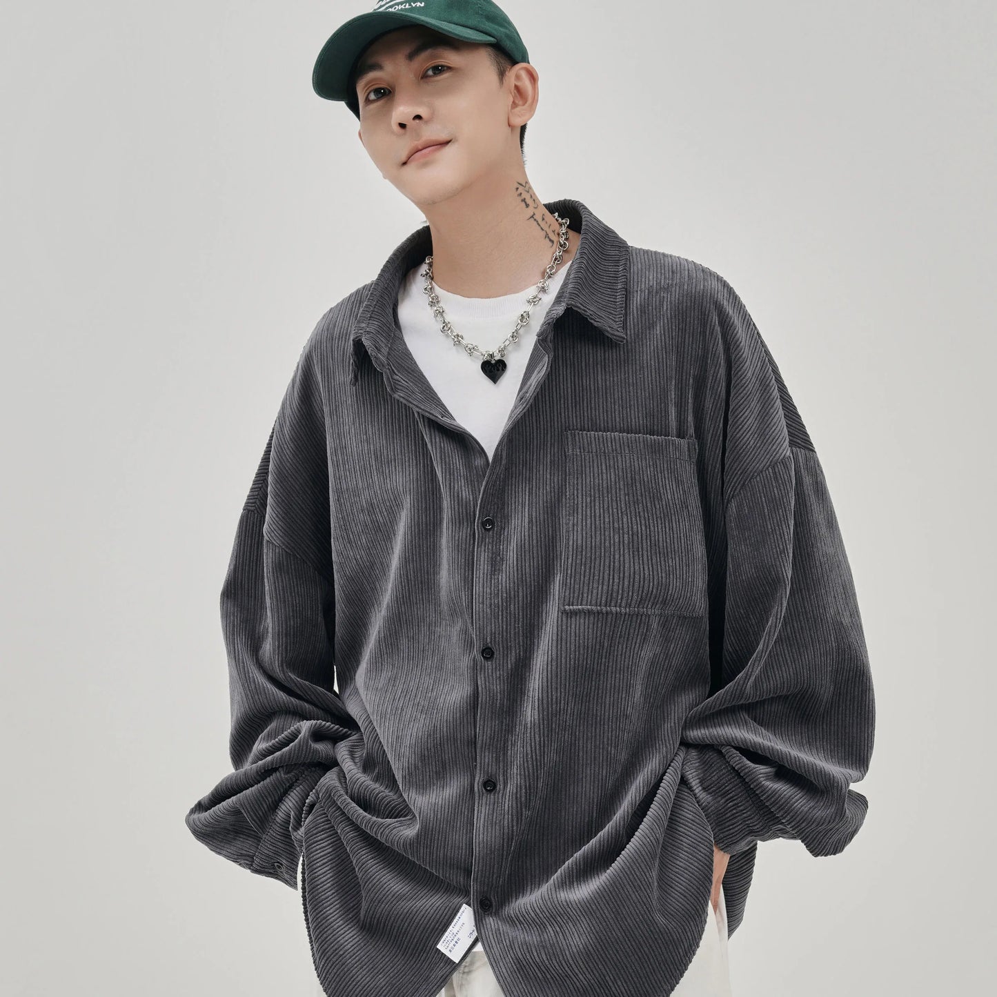 saferido Oversized Shirt For Men Streetwear Men's Corduroy Long Sleeve Shirts Harajuku Korean Shirt Unisex Fashion Clothing