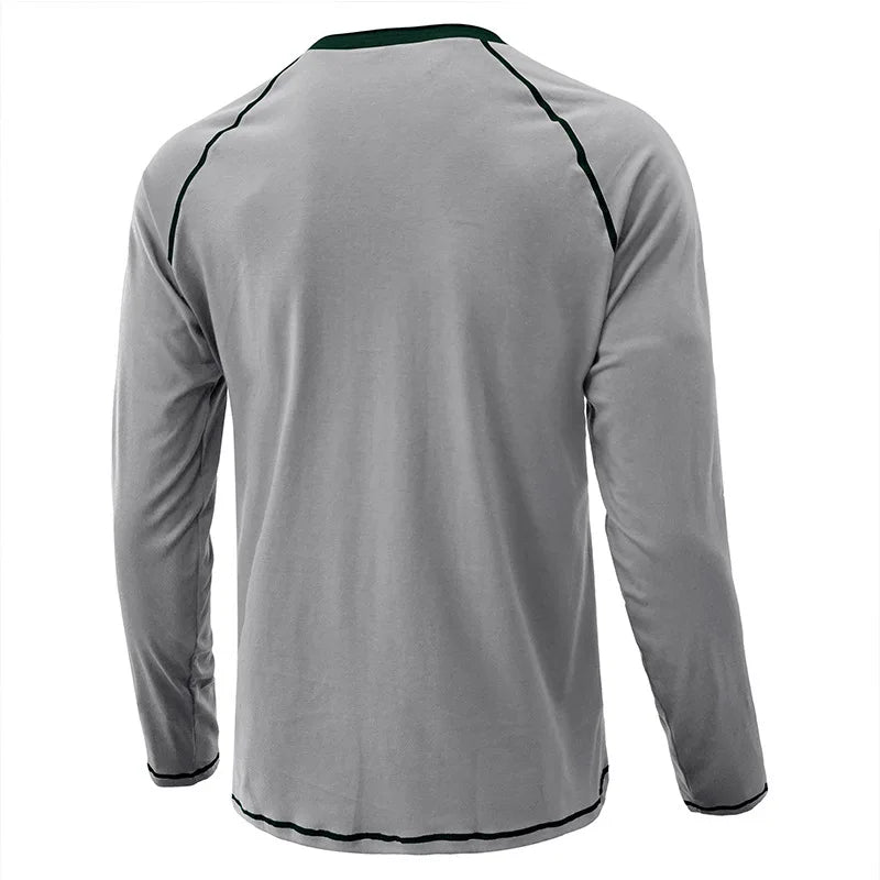 Spring Mens TShirt Solid Color Long Sleeve Cotton Casual Streetwear Outdoor Tops Tees Men Fashion O Neck T Shirt Button Top Man