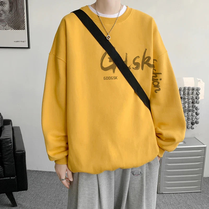 saferido Men's Multicolor 15 Color Sweatshirt Loose Large Size 5XL Personalized Printed Korean Street Tops Funky Casual Round Neck Tops