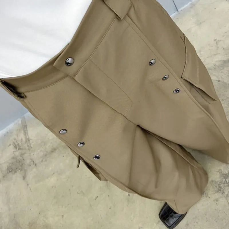 saferido Men's Casual Wide Leg Trousers Korean Style New High Waist Metal Piece Pocket Decoration Fashionable Pants Plus Size S-XL