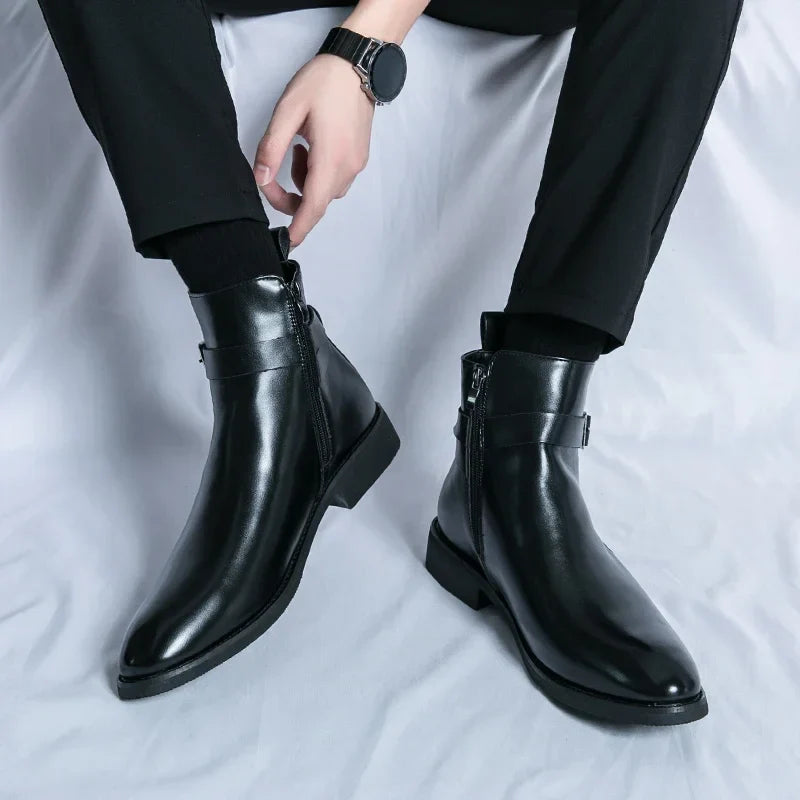 saferido Luxury brand leather shoes men's boots formal leather oxford shoes dress boots chelsea business ankle boots men 38-47