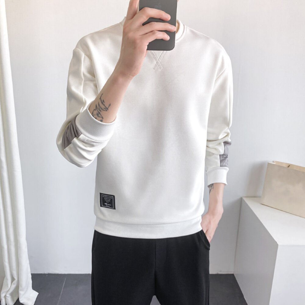 Korean Fashion Sweatshirts For Men Spring and Autumn Casual Long Sleeve Shirts Men Streetwear Patchwork Hoodies No Hood