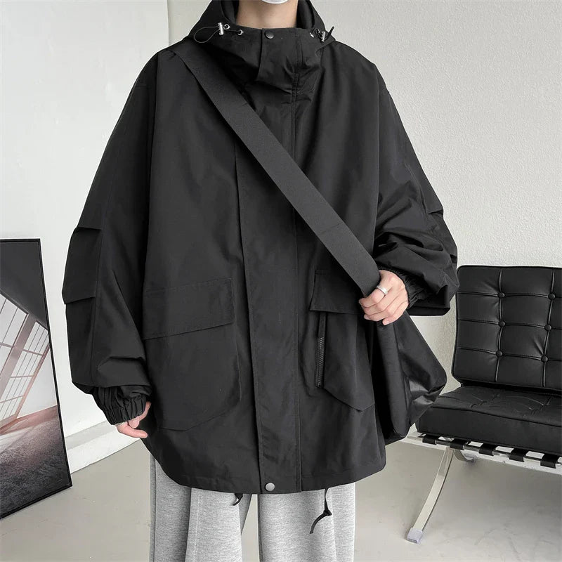 saferido Men's Korean Style Clothes Outerwear Loose Fitting Hooded Jackets Original Clothing Man Hoodie Men's Coats