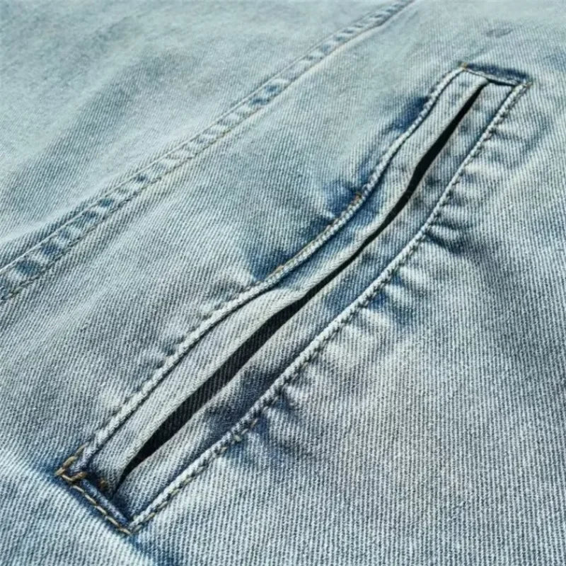 Japanese Denim Hooded Jacket Men Women Loose Casual Vintage Sweatshirt Coat High Street Washed Denim Pullover Varsity Autumn