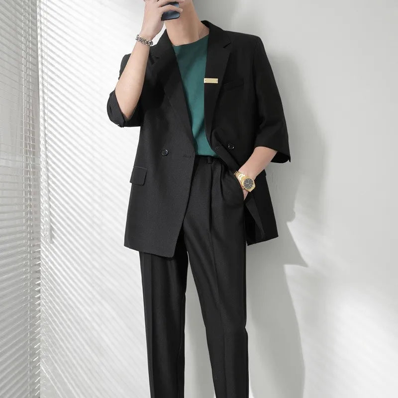 Autumn Men's Clothing Light Luxury Business Leisure Suit Jacket Set Streetwear Elegant Korean Popular Clothes Slim Pants Suit