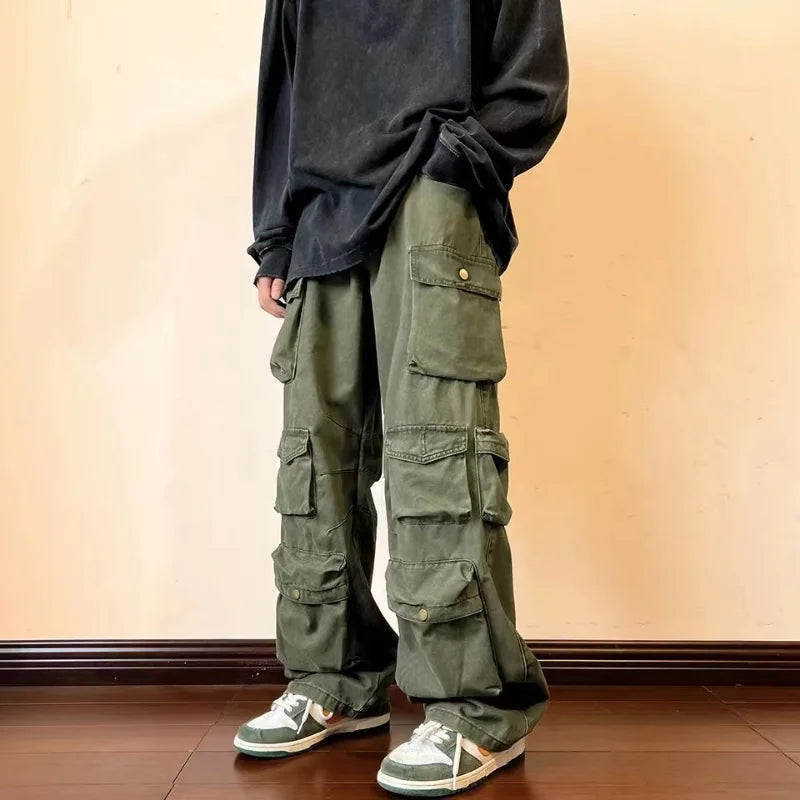 saferido Y2k Hip-hop Cargo Pants Multi-pockets Tooling Pant Harajuku Men's Vintage Loose Wide Leg Pants Streetwear Casual Trousers