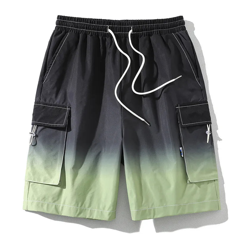 saferido HIP HOP Streetwear Summer Korean Fashion Ombre Drawstring Cargo Shorts For Men Loose Straight Multi-pocket Short Pants Casual Gym pantalones cortos
