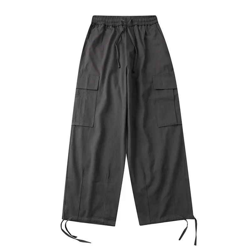 saferido Japanese Vintage Wide Leg Overalls Fashion Label Large Pocket Men's Leggings Casual Trousers for Men Women Sweatpants Joggers