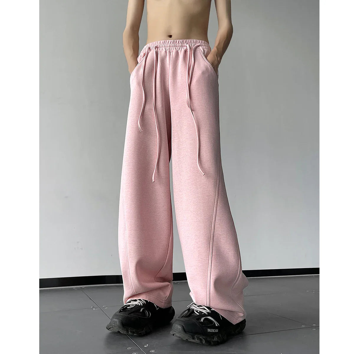 saferido Men's Drawstring Design Waist Wide Leg Sports Casual Pants Oversized Pink Color Sweatpants Elastic Waist Loose Trousers