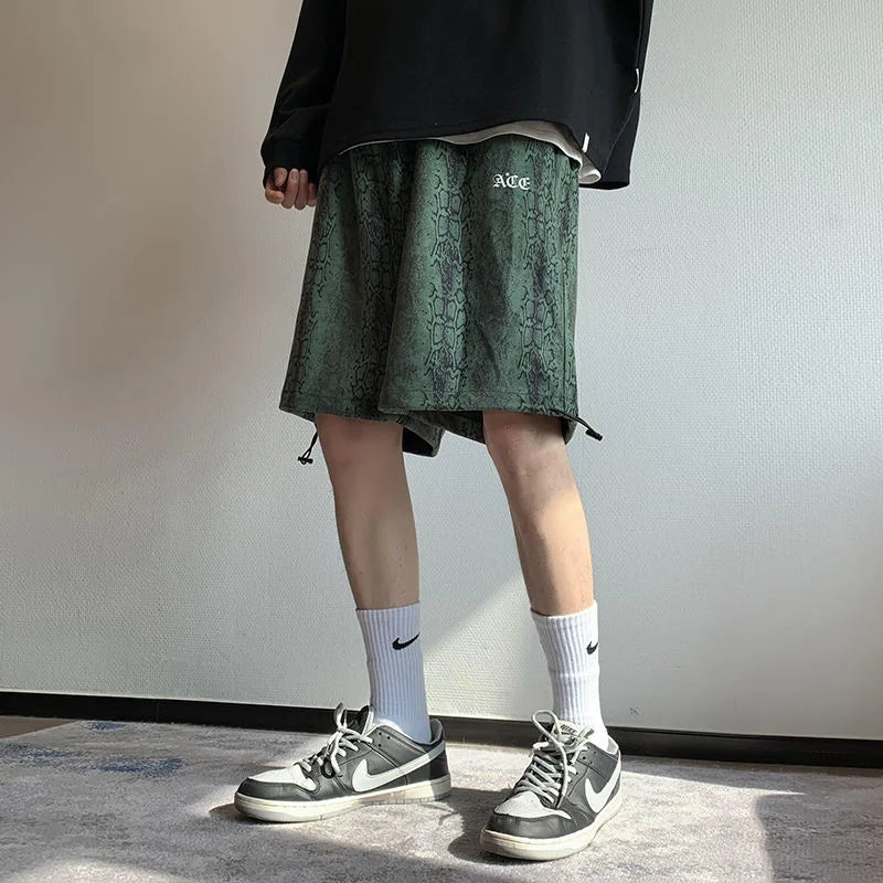 saferido Oversize Casual Shorts Men's Thin Street Trend Hip-hop Drawstring Sports Five Points Loose Straight Pants Printed Summer Clothes
