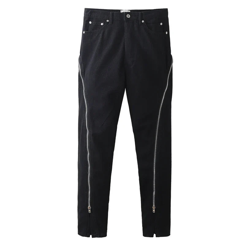 saferido Harajuku Sashes Zipper Decorate Vibe Style Black Cargo Pants for Men High Street Straight Casual Baggy Oversized Unisex Trousers