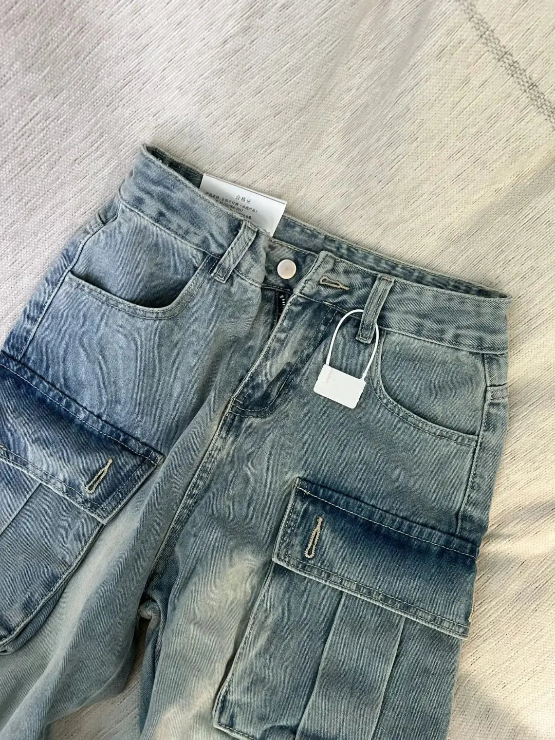 American style trendy retro multi pocket denim workwear pants men and women summer new popular washed wide leg casual pants y2k