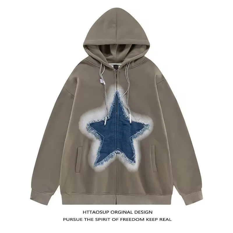 saferido Men's Hoodies Sweatshirt Women's Oversized Sweatshirts with zipper Harajuku Casual Style Y2k Star Coat Streetwear Hip Hop Jacket