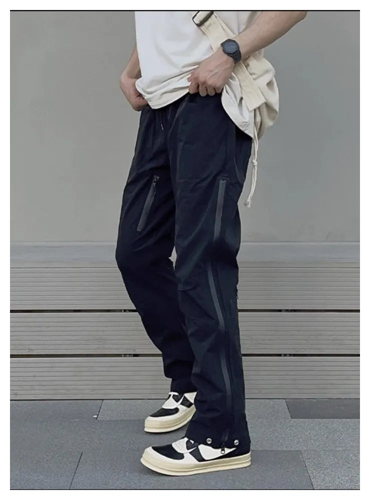 saferido High Street Korean Style Loose Open Casual Pants Men's Zipper Casual Straight Tube Waterproof Charge Pants