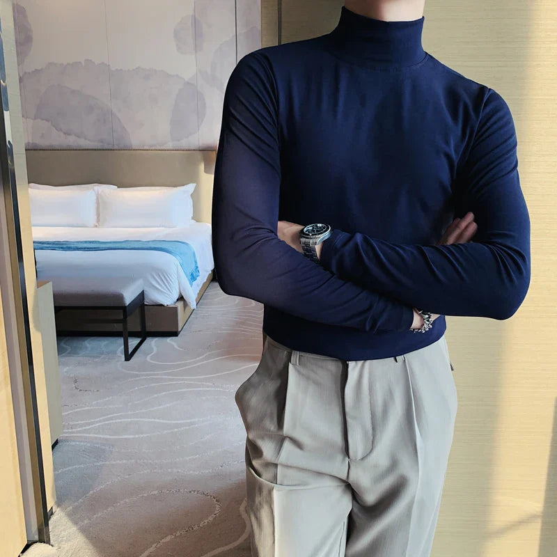 saferido Men's Spring Slim Fit Casual Long Sleeve T-shirt/male High Quality High Collar Tight Bottoming T-shirts Plus Size S-4XL