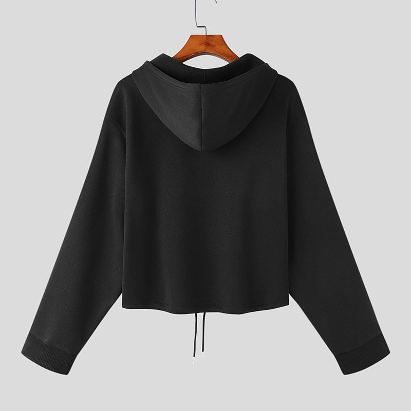 Tops Korean Style New Men High-waisted Drawcord Hooded Casual Streetwear Solid All-match Zippered Sweatshirts S-5XL