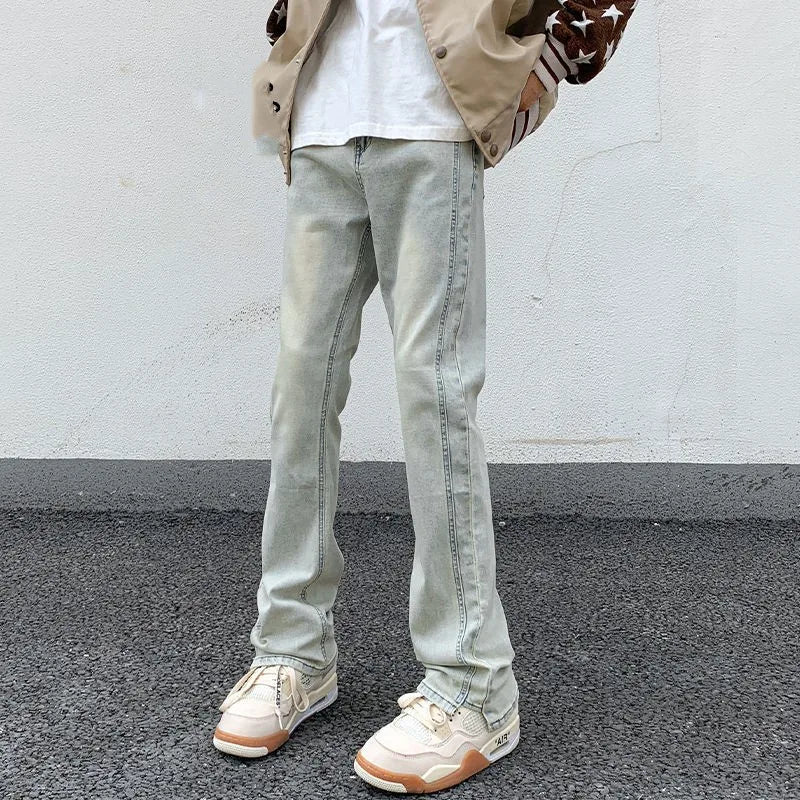 saferido Men's Blue High Street Micro La Jeans Fashion Men's Autumn New American Ruffian and Handsome Slim Long Pants