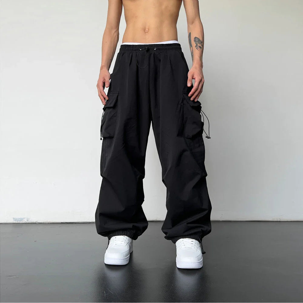 saferido Spring Summer Fashion Casual Pans For Men Streetwear Solid Color Cargo Pants Elastic Waist Wide Leg Men's Joggers