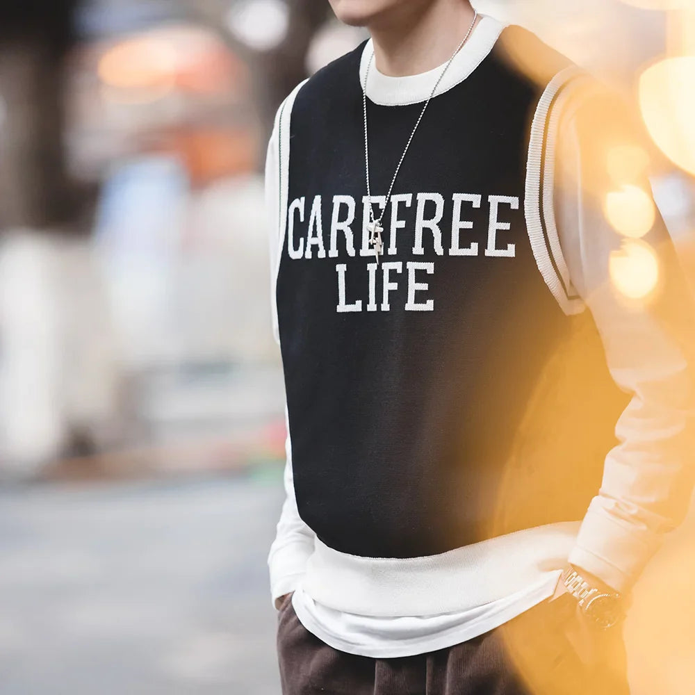 saferido Preppy Knitted Vest for Male Ivy Style Clothing Casual City Boy Letter Sweater Vest Sleeveless Tops Spring New
