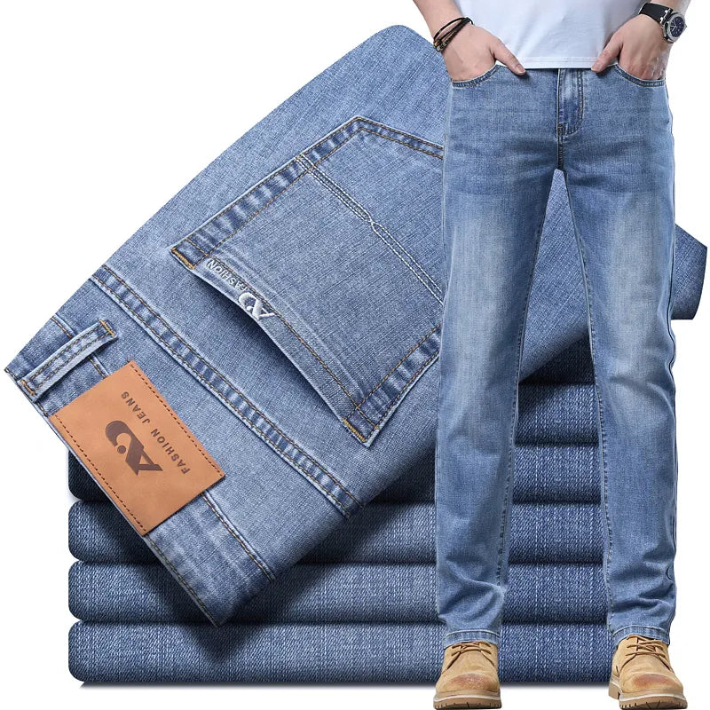 Autumn WInter Thick or Thin Materail Men's Luxury Clothing Classic Style Men Jeans Business Stretch Denim Male Trousers