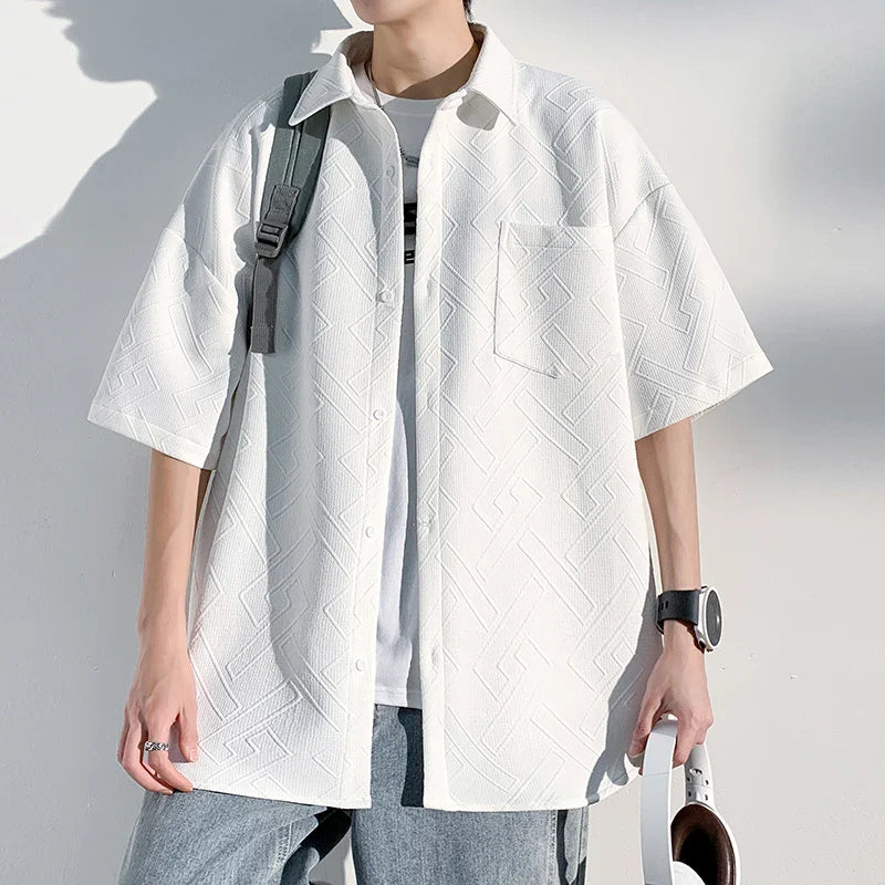 saferido Men's Short Sleeve Shirts Solid Color Blouses Fashion Streetwear Clothes College Style Tops Spring Summer Male Cardigan