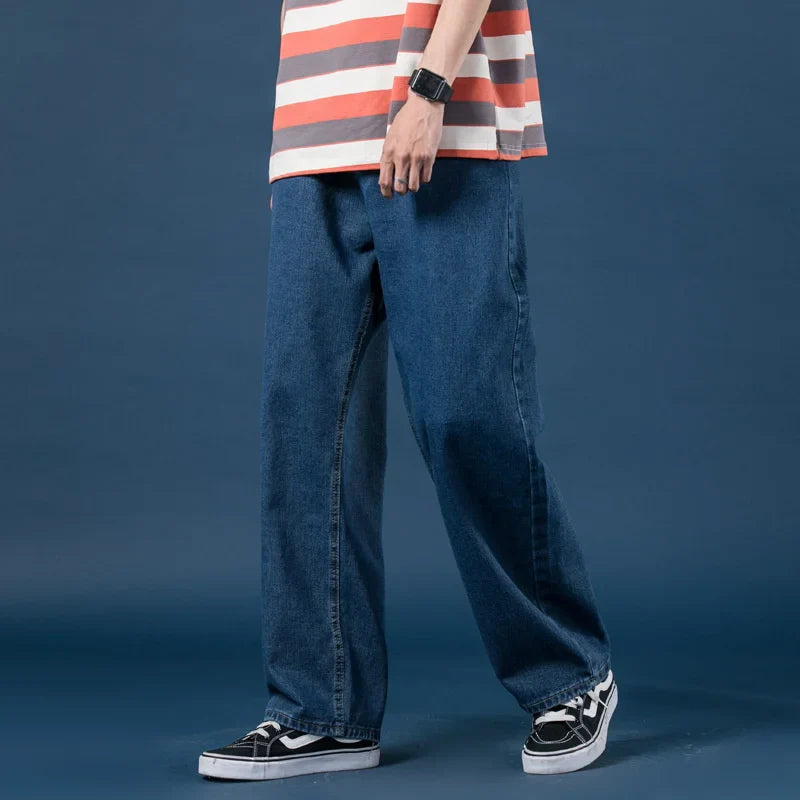 saferido Autumn Winter Men's Wide Leg Denim Pants Korean Fashion Luxury Top Quality Baggy Jeans Men Elastic Waist Mop Daddy Trousers