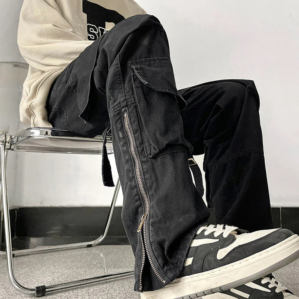 saferido Mens Trendy Cargo Pants Hip-Hop High Street Retro Japanese Style Multi-Pocket Casual Pants 2024 Spring And Autumn New Style