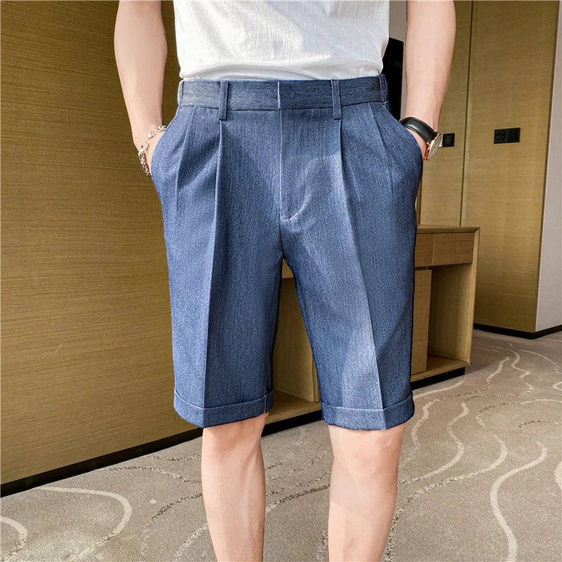 saferido Korean Style Summer Suit Shorts Men Clothing Straight Business Formal Wear Slim Fit Casual Short Homme Knee Length Quality