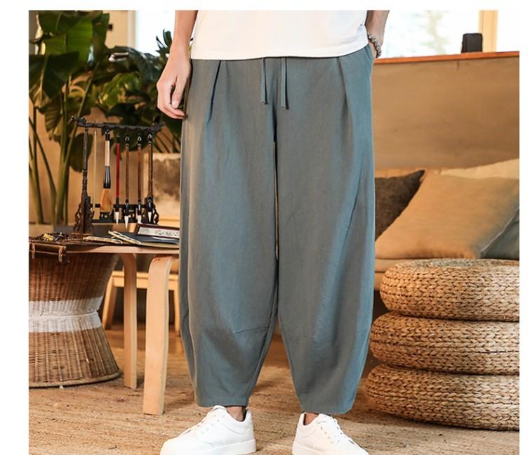 Loose Men's Cotton Linen Pants Summer Solid Color Breathable Linen Trousers Male Casual Elastic Waist Fitness Pants Plus Size