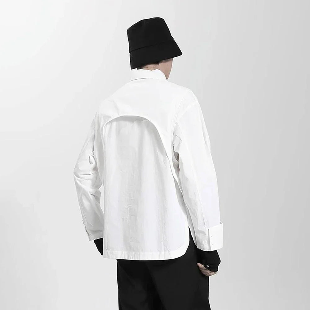 saferido Mens Japanese Dark Style Casual Long-Sleeved Shirt 2024 New Genderless Fashion Personality Youth Trend Solid Color Shirt Unisex