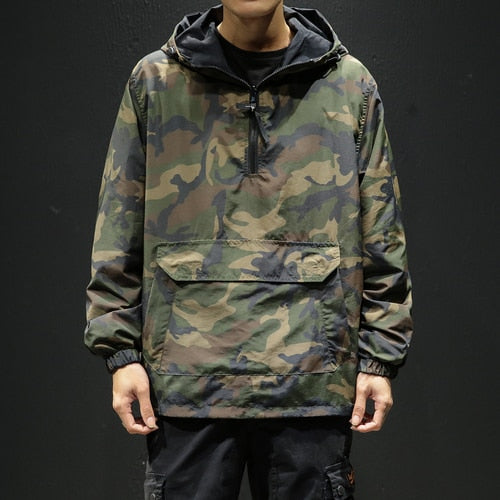 Autumn Japanese Vintage Camouflage Jacket Men Streetwear Pullover Men Jacket Pocket Loose Hooded Mens Jackets