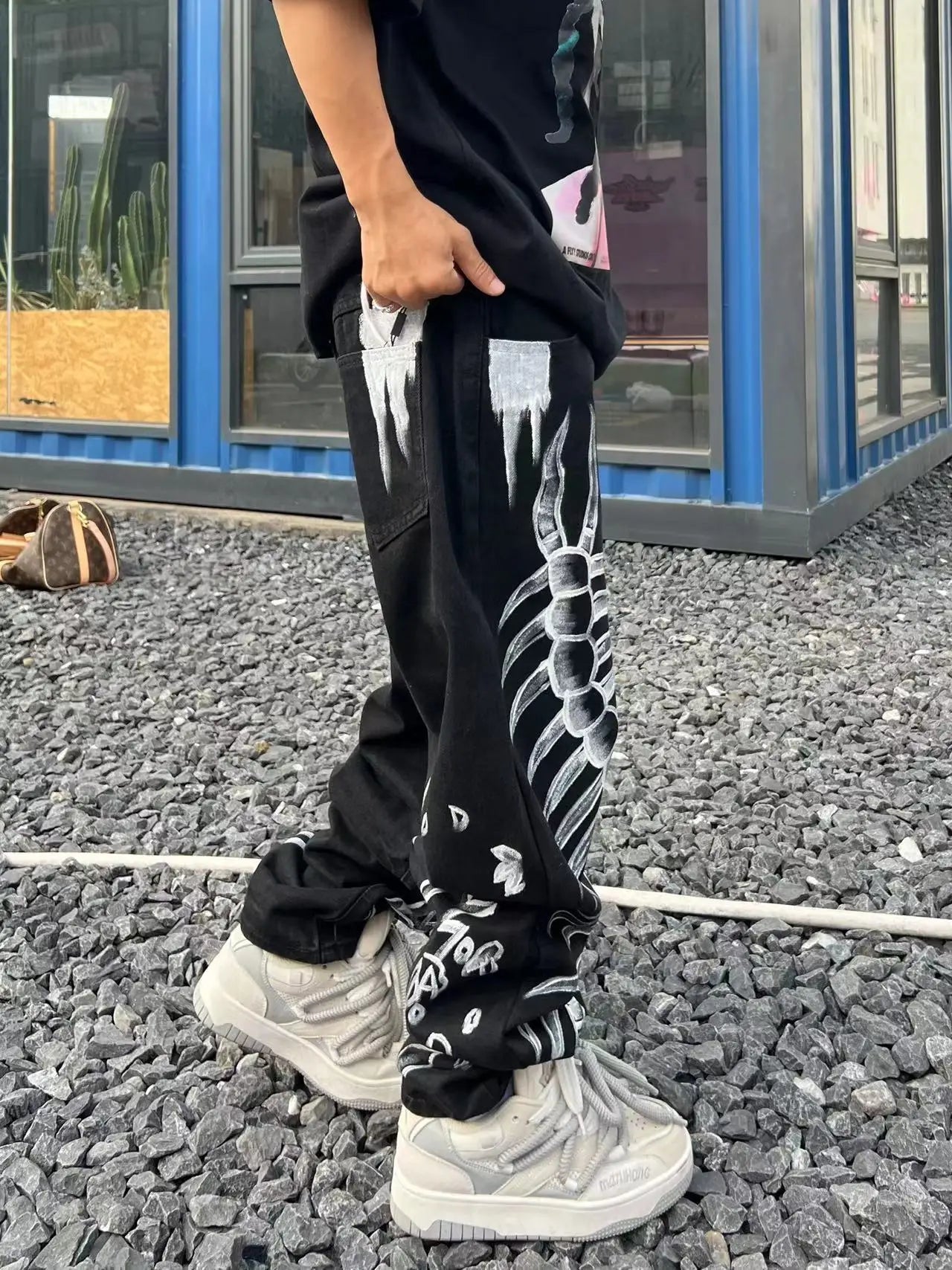 saferido Workshop American China-Chic Hip Hop Skull Straight Tube Denim camo jogger vintage army Pants Black New Fashion trouser