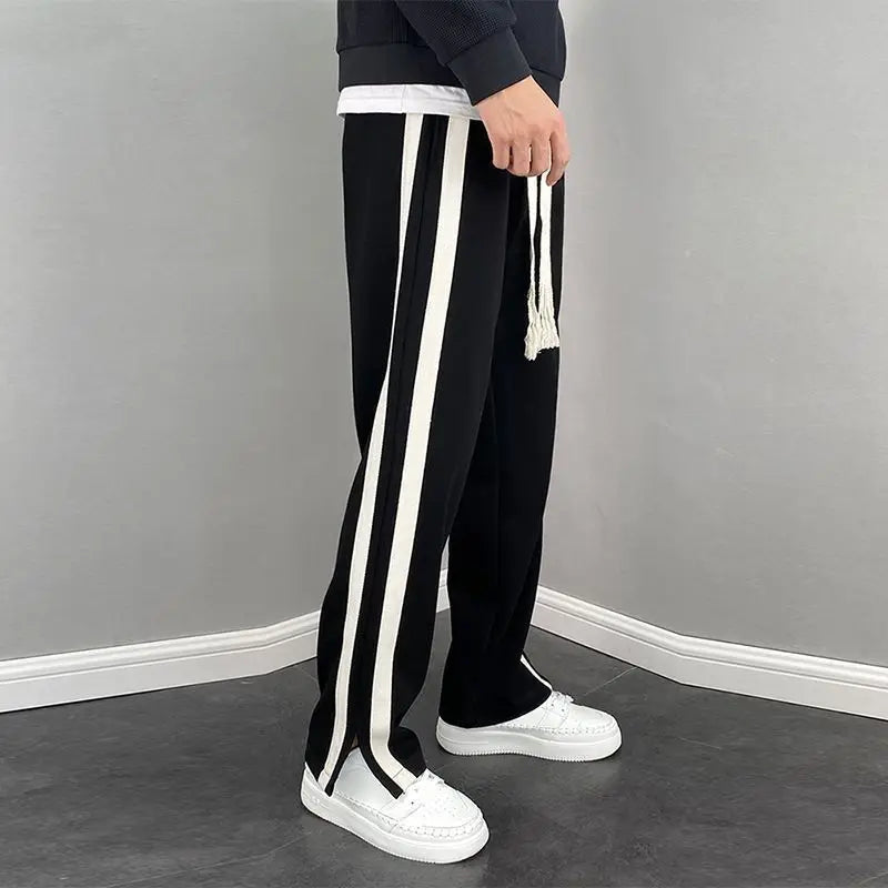 saferido New Spring and Summer Fashion Hong Kong Style Split Wide Leg Casual Loose Fashion Brand Sports Straight Sleeve Men's Pants
