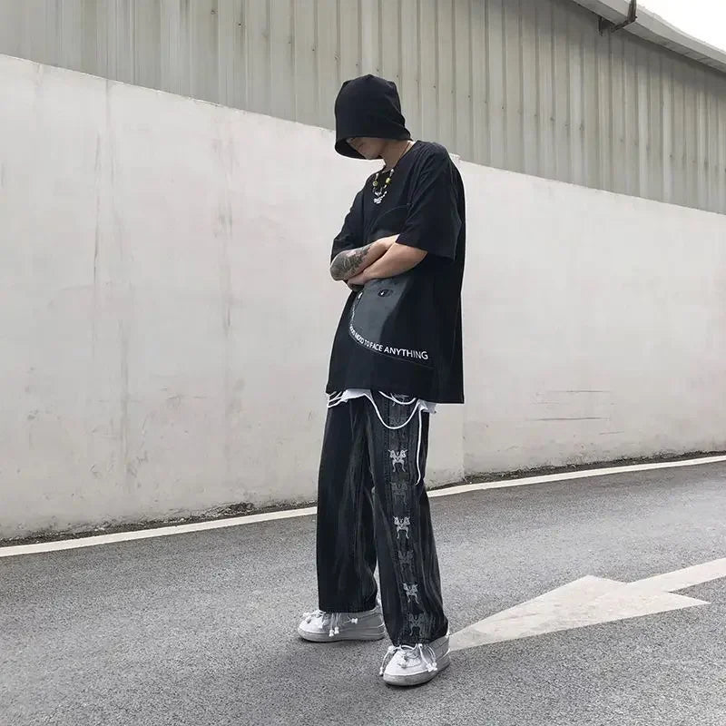 saferido Trousers Hip Hop Straight Men's Jeans Tie Dye Graphic Man Cowboy Pants Y2k Streetwear Baggy 2024 Korean Autumn Harajuku Summer