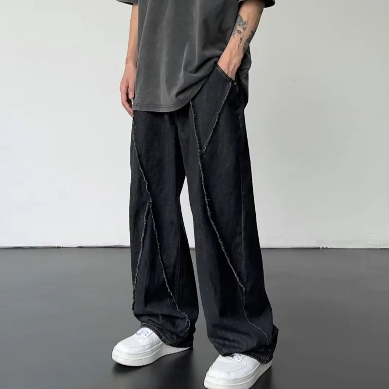 saferido New Summer Jeans Men Patchwork Denim Trousers Male Oversize Loose Casual Wide-leg Pants Streetwear Harajuku Clothing