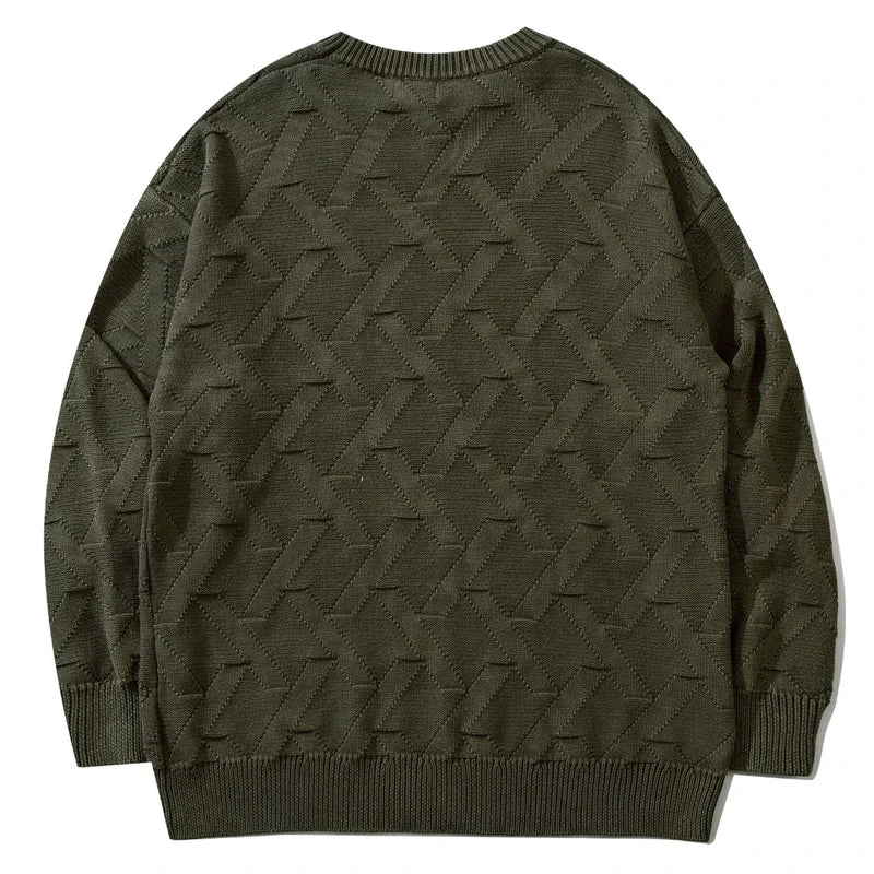 saferido Men New American Retro Pullovers Causal Solid Crew Neck Knitted Sweater Loose Harajuku Unisex Full Jumper Streetwear Black Green