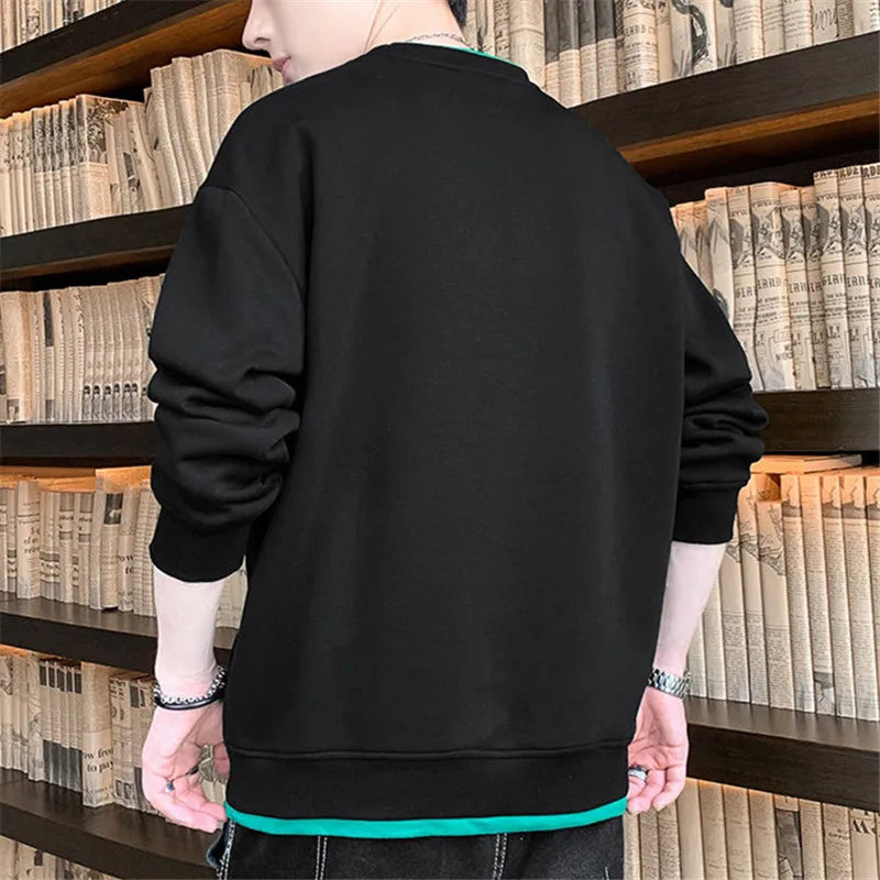 saferido Spring O Neck Sweatshirts Hoodie Men Long Sleeve Loose Pullover Fashion Harajuku Hoodies Mens Solid Casual Sweatshirt Streetwear