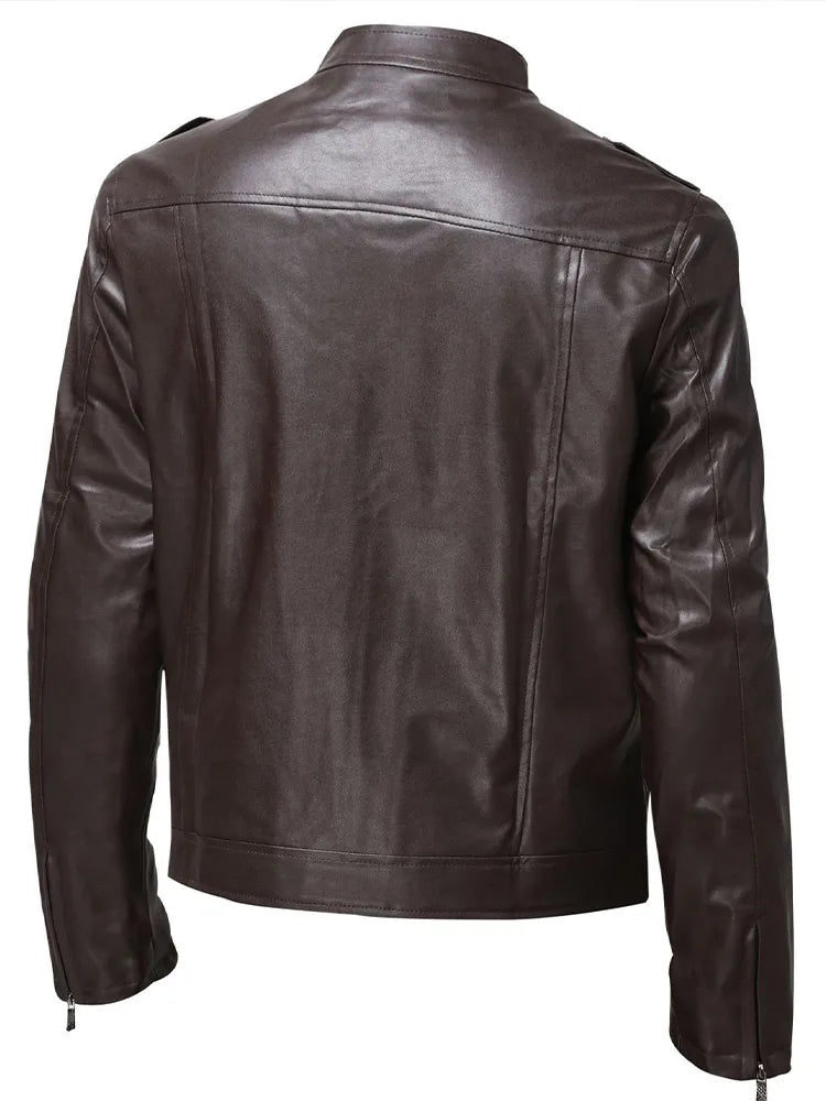 Autumn Business Men's Leather Jackets Motorcycle Bike Streetwear Clothing Men Stand Collar Pocket Zipper Overcoat Man