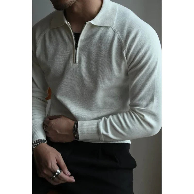 Autumn Clothing Men's Clothing Luxury Knitted Polo Shirt Casual Fashion Zippers Solid Color Long Sleeve Pullovers Leisure Shirts