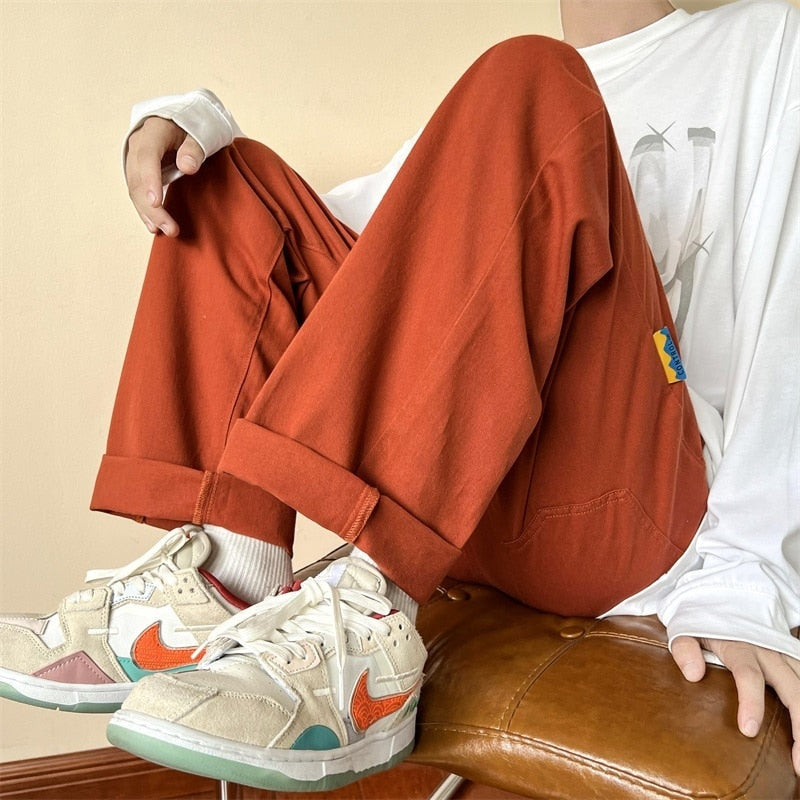 Straight Leg Men's Cargo Pants Straight Leg Fashion Elastic Waist Casual Trousers Harajuku Male New Brand Pants