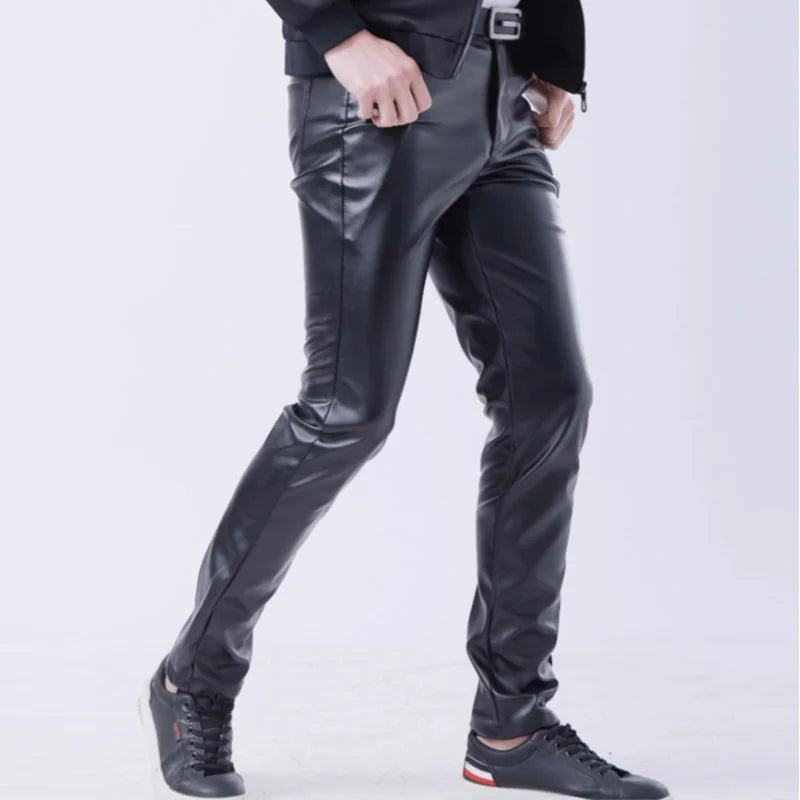 saferido Thin Leather Pants Men's Moto Pants Spring Summer Fashion Color Elastic Slim Fit PU Trousers Windproof Waterproof Man Bottoms