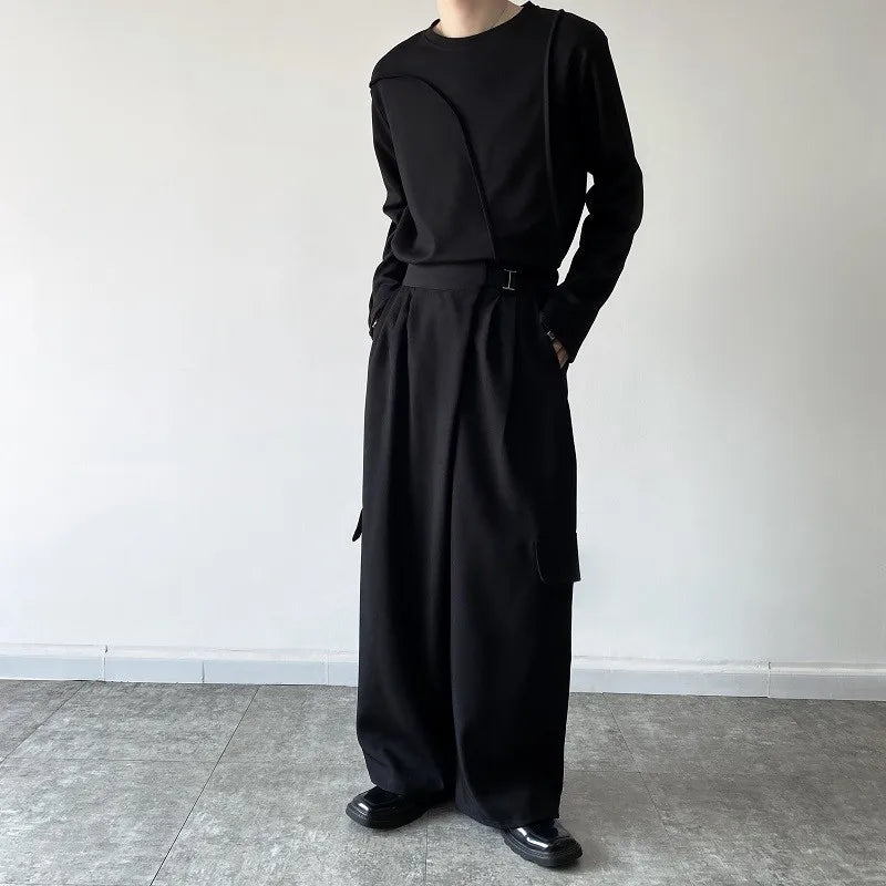 saferido Straight Leg Pants Personalized Korean Style Men's Wide Legs Trousers Solid Color Casual 2024 New Summer Fashion