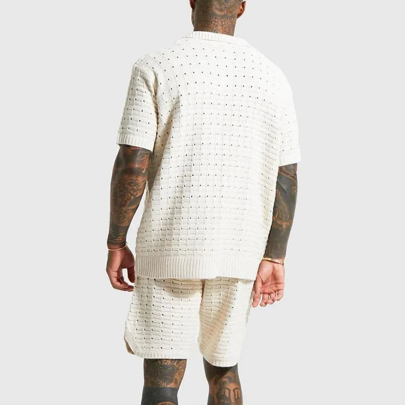 Men's Elastic Loose T-shirt Sweater Men's Knitted Short Sleeve Casual T-shirt Men's V-neck T-shirt Men's