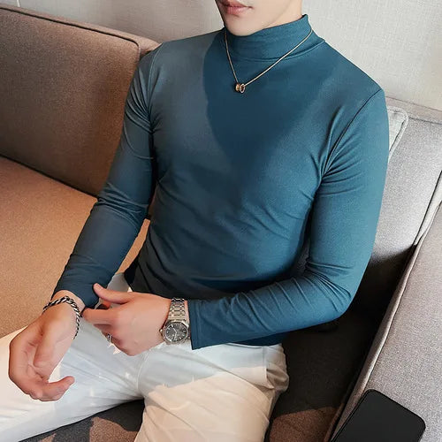saferido Men spring High Quality Casual Long Sleeve T-shirts/Male Slim Fit Fashion High Collar Long
Sleeve Casual T-shirt Black White S-4XL
