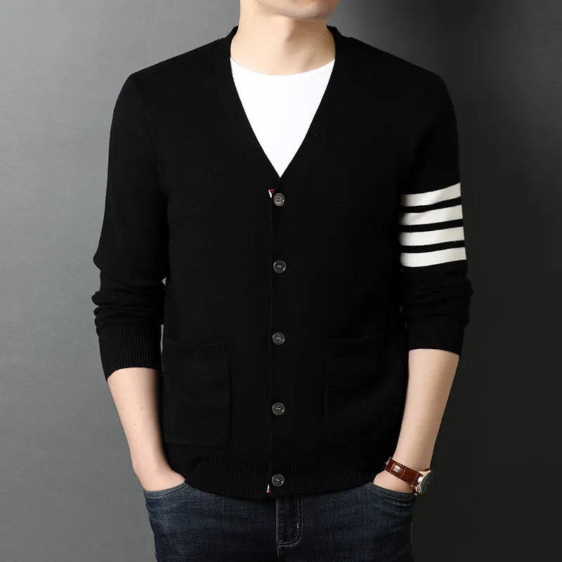 saferido Top Grade New Autum Winter Brand Fashion Knitted Men Cardigan Sweater Black Korean Casual Coats Jacket Mens Clothing M-3XL