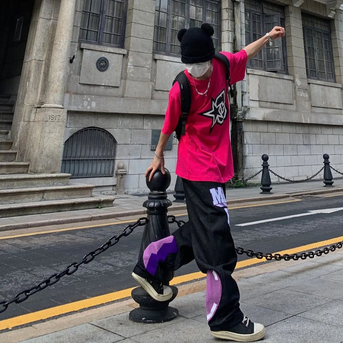 saferido Vintage American Y2K Fashion Print Broken Heart Style Slightly Ragged Casual Hip Hop Straight Leg Jeans Men