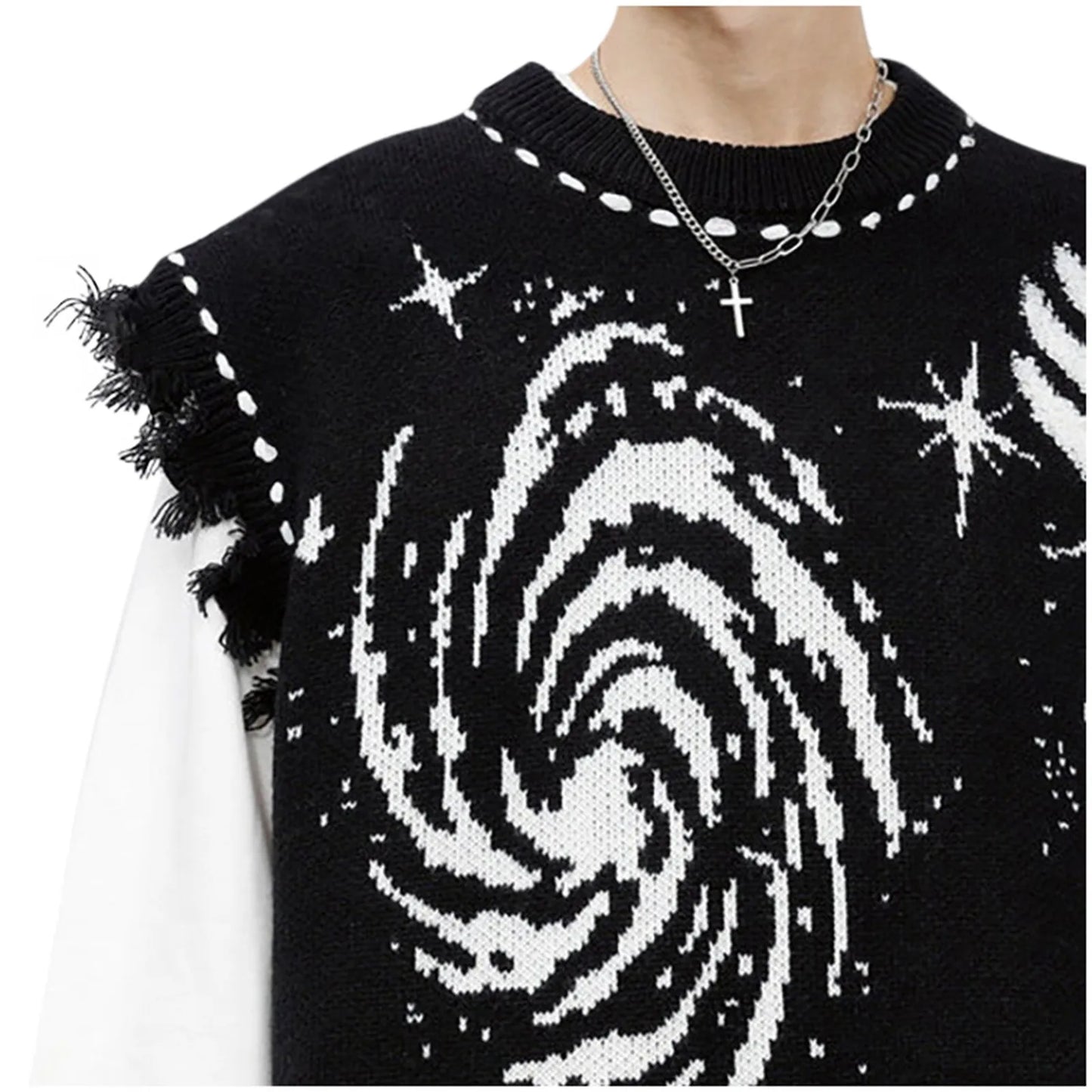 Harajuku Vest Sweater for men Ropa Streetwear BF Tassel Jumper Fashion Casual Knitting Tanks Print Korean Waistcoat vest