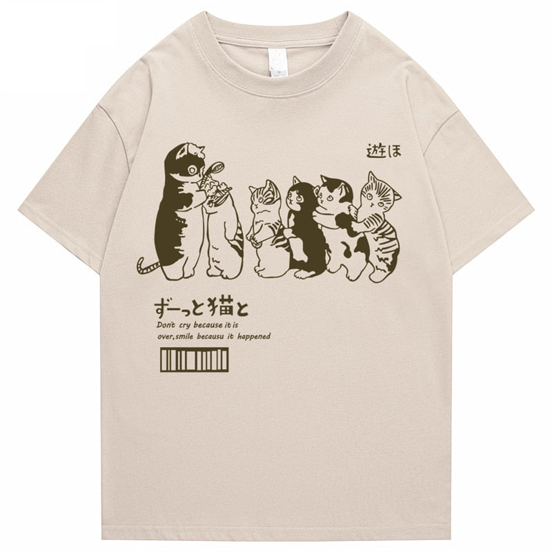 Men's Oversized T Shirt Clothing Hip Hop Cat Shower Street Print T Shirt Casual Cotton Summer Short Sleeve T Shirt